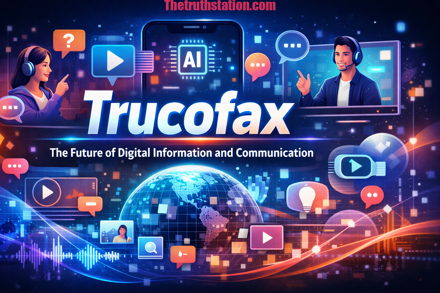 Trucofax futuristic digital platform concept showing global data networks and advanced communication technology