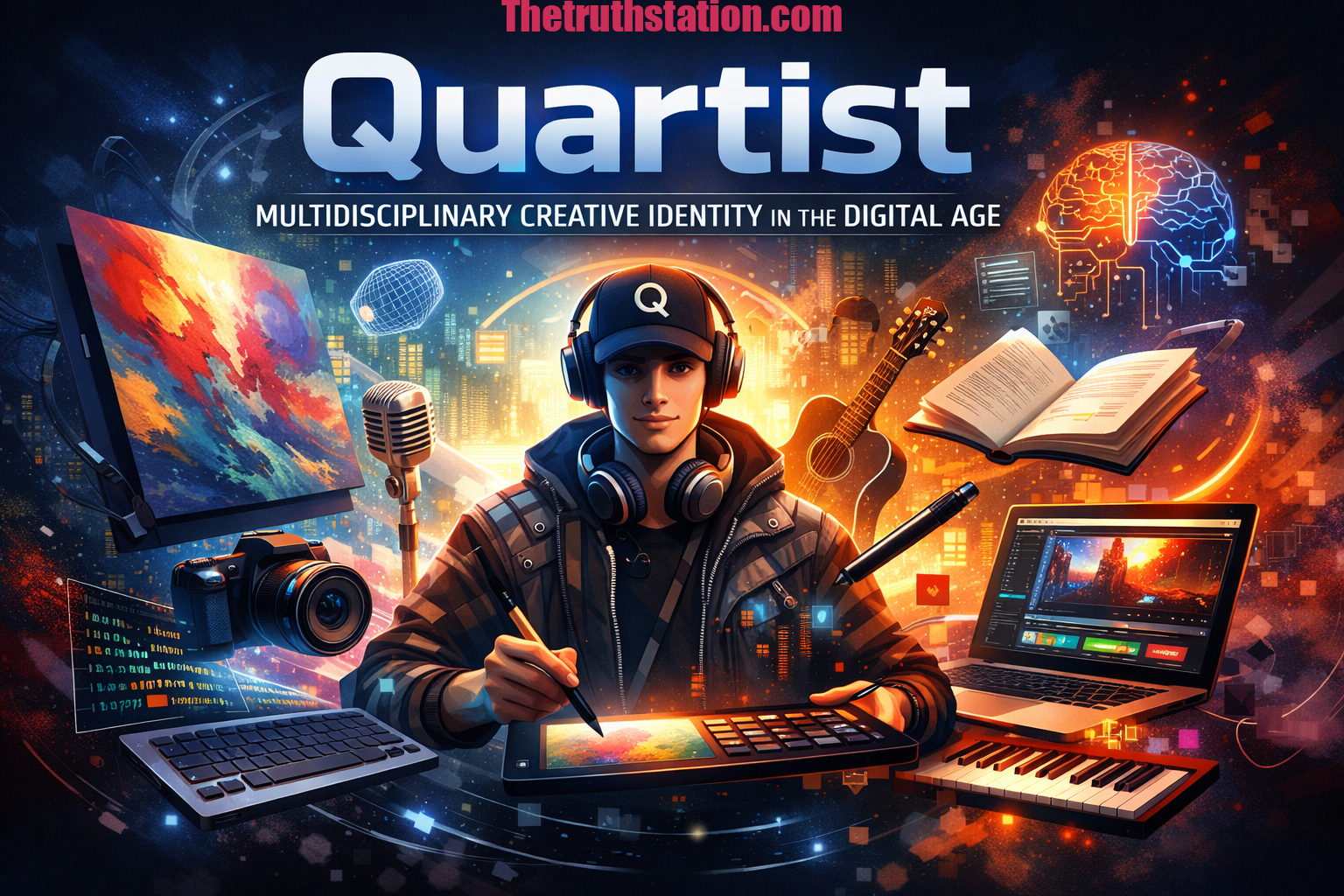 Quartist concept showing multidisciplinary digital creator combining art, design, and technology