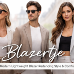 Stylish men and women wearing modern lightweight blazertjes showcasing smart casual fashion outfits