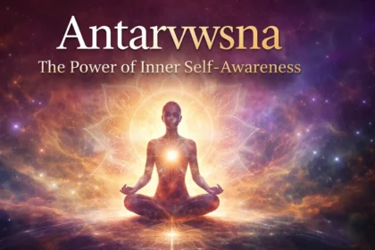 Antarvwsna concept showing a meditating figure symbolizing inner awareness and subconscious reflection