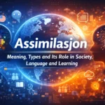 Assimilasjon concept showing cultural integration, language adaptation, and learning processes
