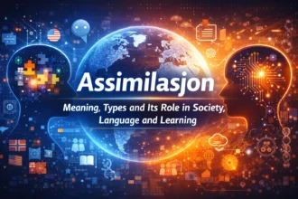 Assimilasjon concept showing cultural integration, language adaptation, and learning processes